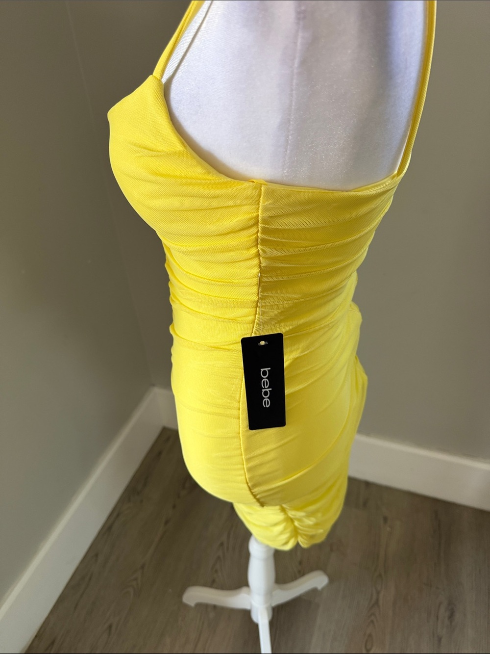 Yellow Ruched Cocktail Mini Dress - Picture 3 of 3